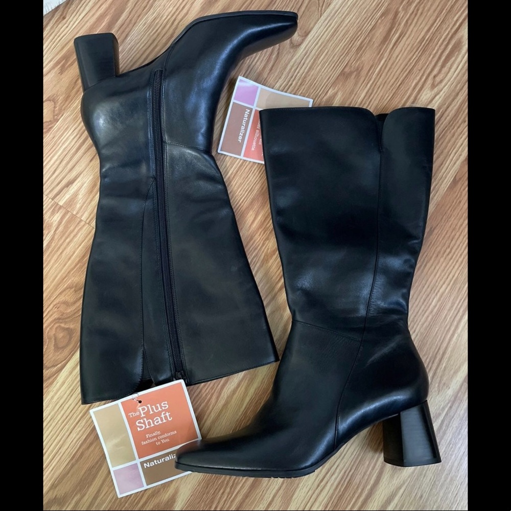 Naturalizer Wide Calf Leather Heeled Square Toe Boots